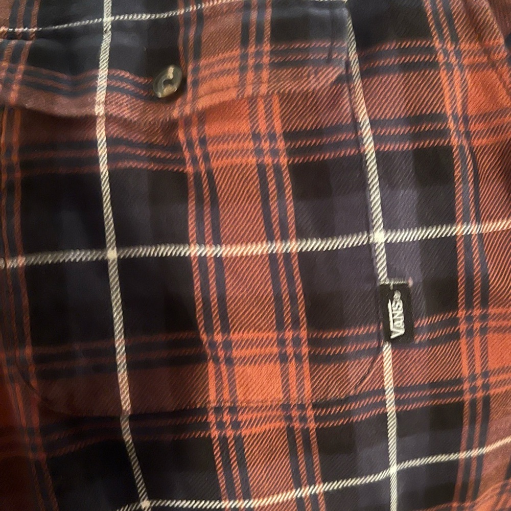 Vans Orange and Black, Navy Plaid Flannel perfect for fall!